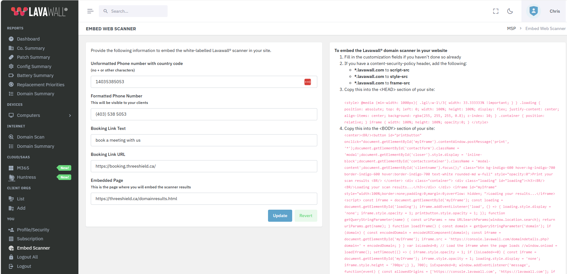 Embed Scanner form